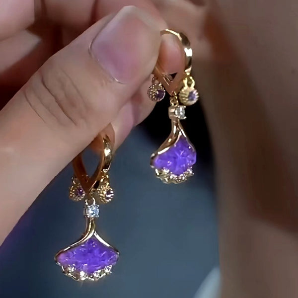 14K Gold-Plated Purple Ginkgo Leaf Earrings