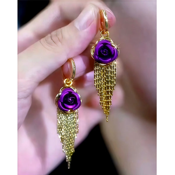 14K Gold-Plated Purple Rose Tassel Earrings