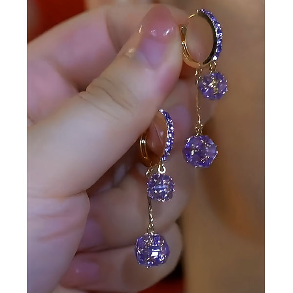 14K Gold-Plated Purple Zircon Ball Earrings