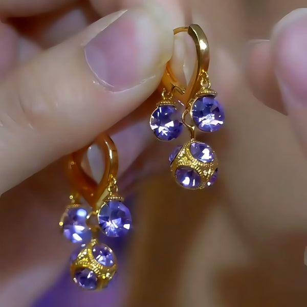 14K Gold-Plated Purple Zircon Diamond Ball Earrings