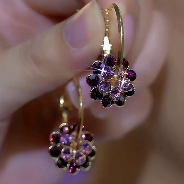 14K Gold-Plated Purple Zircon Flower Earrings