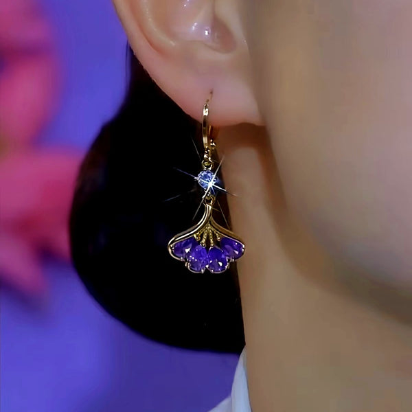 14K Gold-Plated Purple Zircon Leaf Earrings