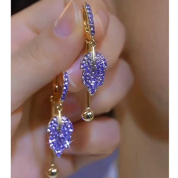 14K Gold-Plated Purple Zircon Leaf Earrings