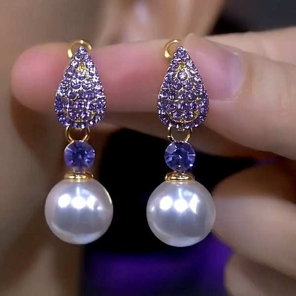 14K Gold-Plated Purple Zircon Pearl Earrings