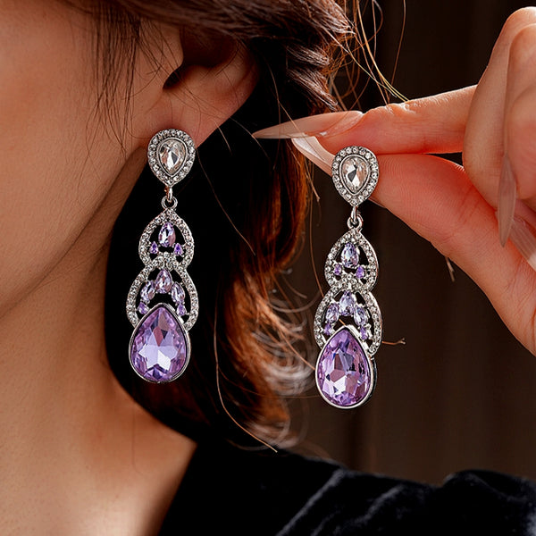 14K Gold-Plated Purple Zircon Water Drop Earrings