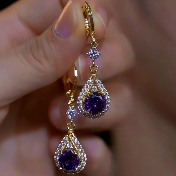 14K Gold-Plated Purple Zircon Water Drop Earrings