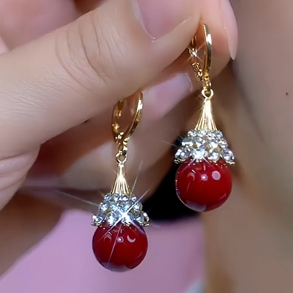 14K Gold-Plated Red Bead Earrings