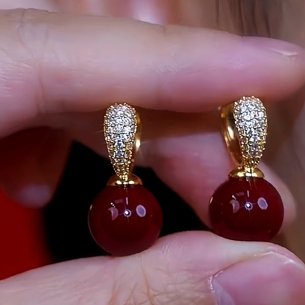 14K Gold-Plated Red Bead Earrings