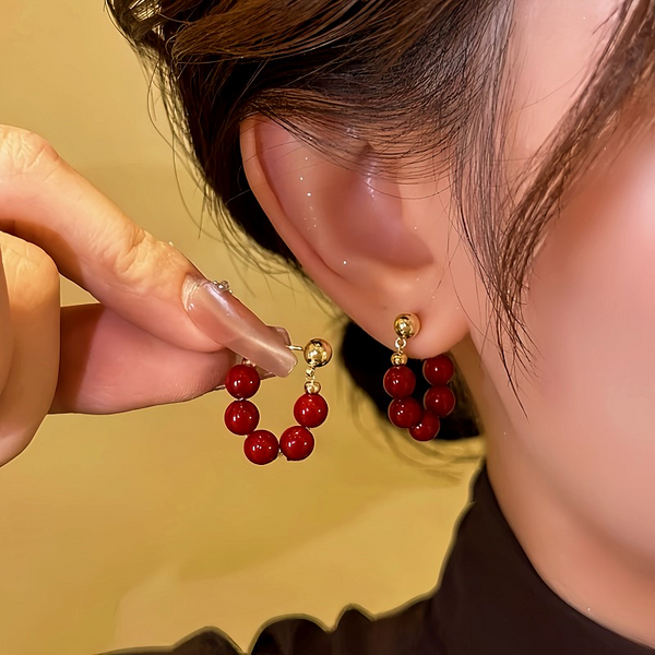 14K Gold-Plated Red Beads Front And Back Earrings