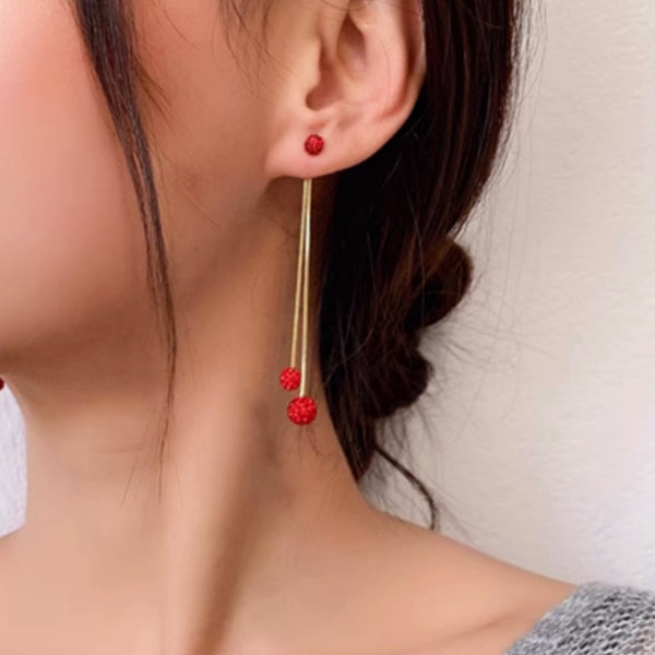 14K Gold-Plated Red Crystal Drop Earrings