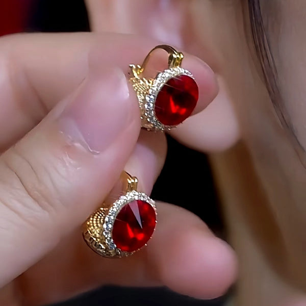 14K Gold-Plated Red Crystal Earrings