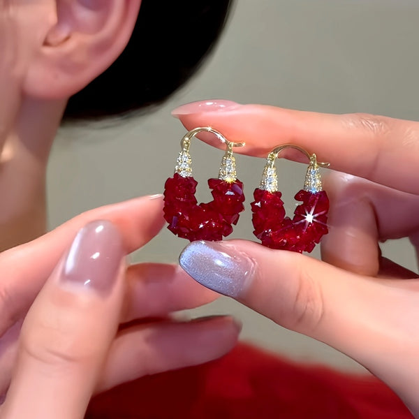 14K Gold-Plated Red Crystal Earrings