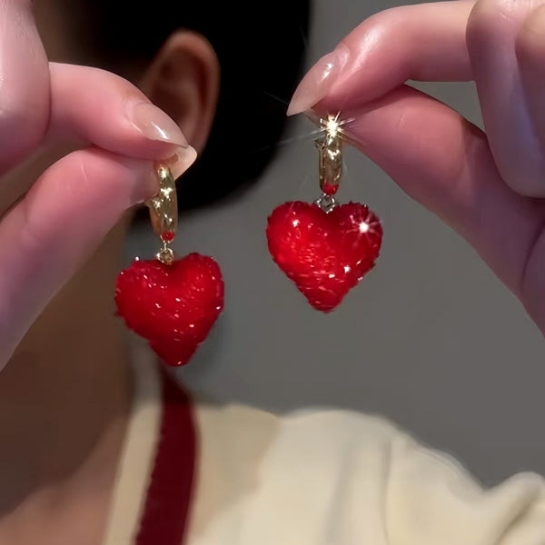 14K Gold-Plated Red Crystal Heart Earrings