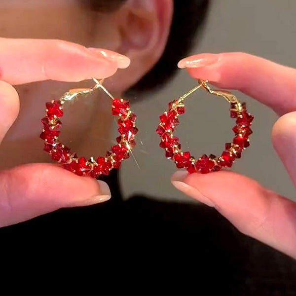 14K Gold-Plated Red Crystal Hoop Earrings