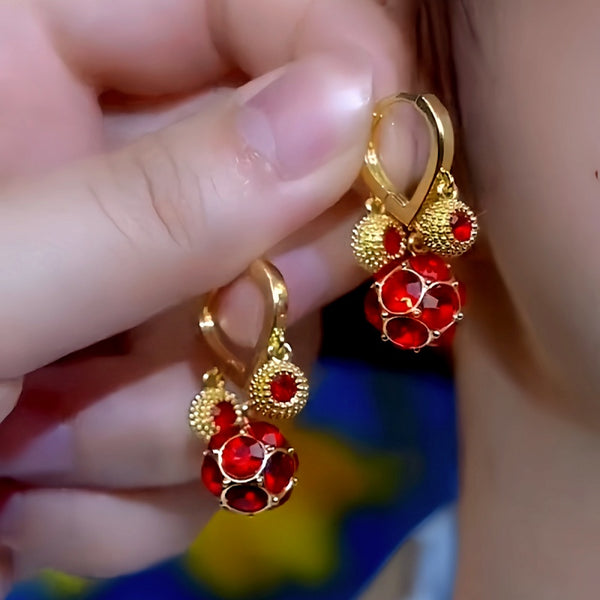 14K Gold-Plated Red Diamond Durian Tassel Earrings