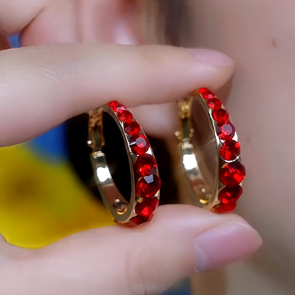 14K Gold-Plated Red Diamond Hoop Earrings