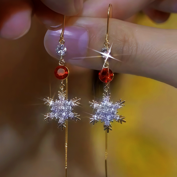 14K Gold-Plated Diamond Snowflake Threader Earrings