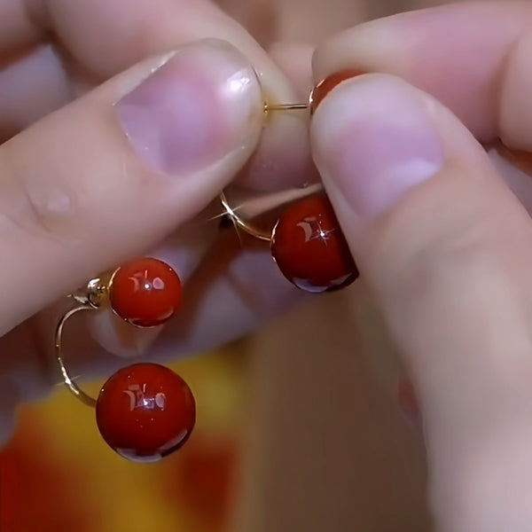 14K Gold-Plated Red Double Bead Earrings