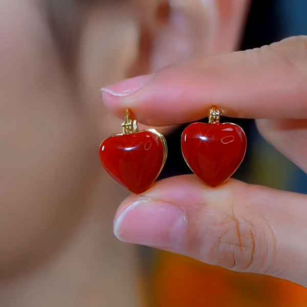 14K Gold-Plated Red Heart Earrings