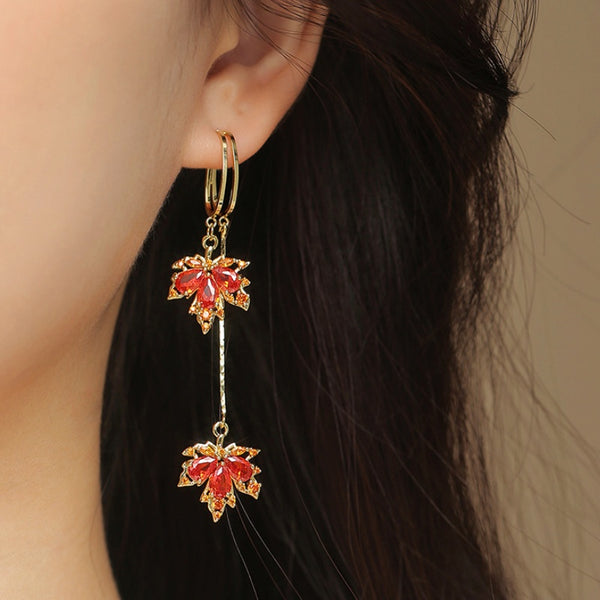 14K Gold-Plated Red Maple Leaf Earrings