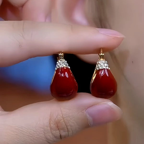 14K Gold-Plated Red Oil-Dropping Diamond Earrings