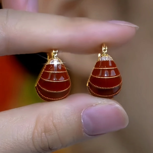 14K Gold-Plated Red Oil Drop Bag Earrings