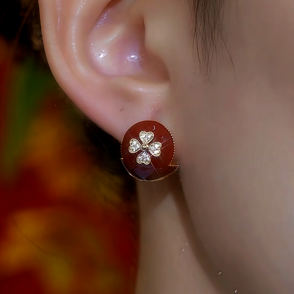 14K Gold-Plated Red Oil Drop Diamond Flower Stud Earrings