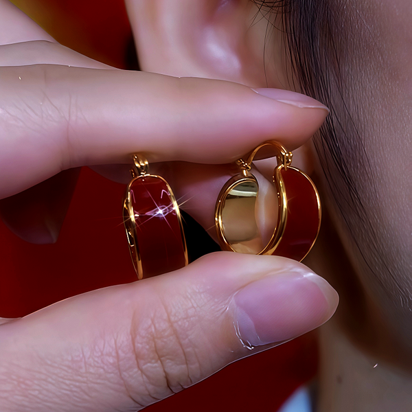 14K Gold-Plated Red Oil Drop Hoop Earrings