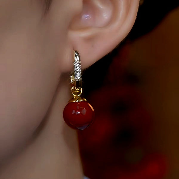 14K Gold-Plated Red Pearl Earrings