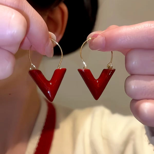 14K Gold-Plated Red V Letter Fashion Earrings