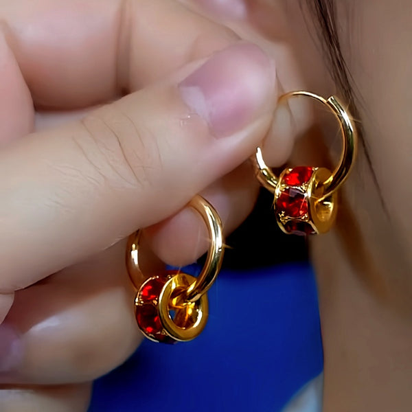 14K Gold-Plated Red Zircon Diamond Hoop Earrings