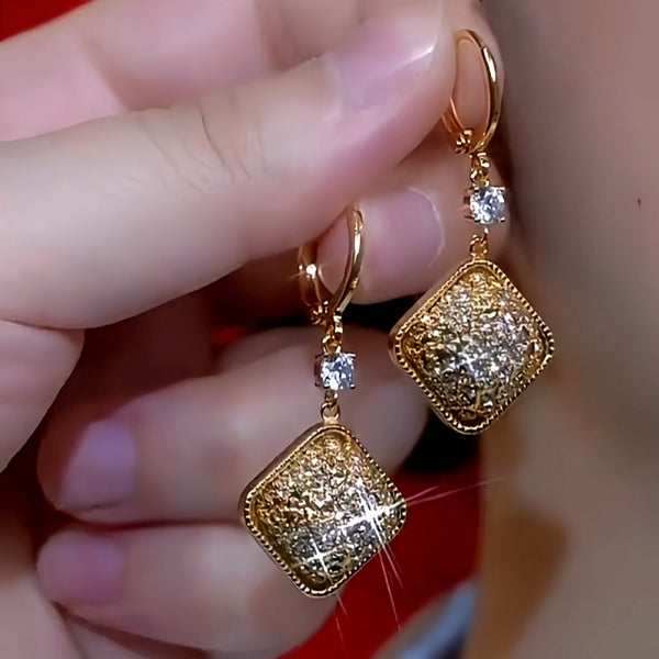 14K Gold-Plated Retro Geometric Diamond Earrings