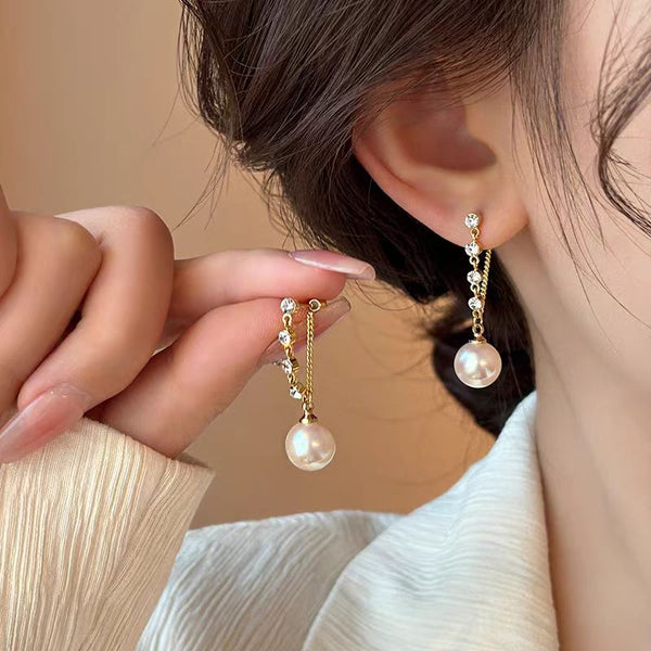 14K Gold-Plated Rhinestone Mermaid Pearl Earrings