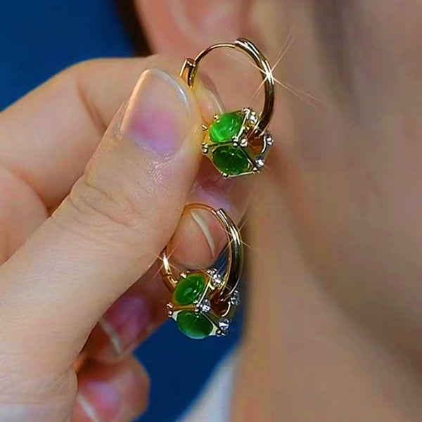 14K Gold-Plated Rotatable Green Zircon Earrings