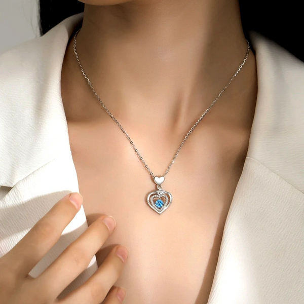 14K Gold-Plated Silver Zircon Blue Crystal Heart Necklace