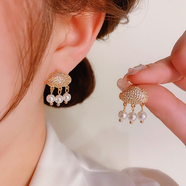 14K Gold-Plated Simple Micro-Inlaid Cloud Pearl Earrings