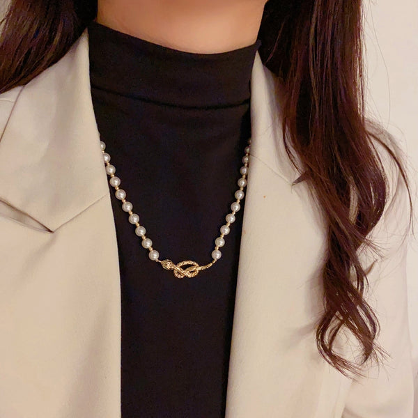 14K Gold-Plated Snake Pearl Necklace