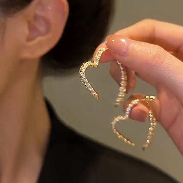 14K Gold-Plated Sparkling Heart Earrings