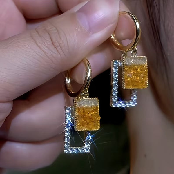 14K Gold-Plated Square Crystal Earrings