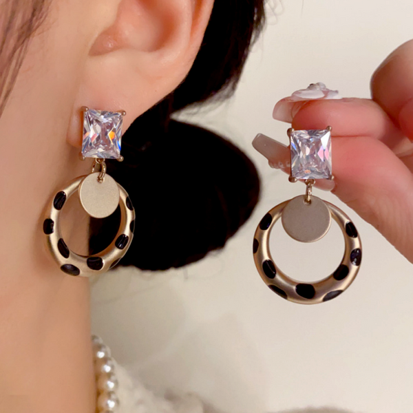 14K Gold-Plated Square Zircon Diamond Earrings