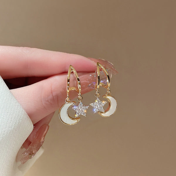 14K Gold-Plated Star And Moon Drop Earrings