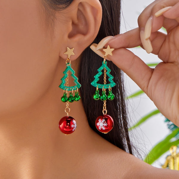 14K Gold-Plated Star Christmas Tree Bell Tassel Earrings
