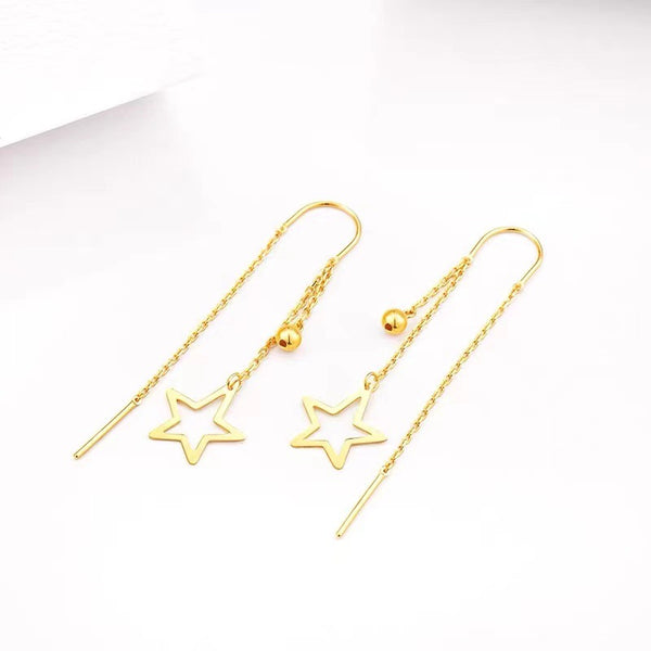 14K Gold-Plated Star Tassel Threader Earrings