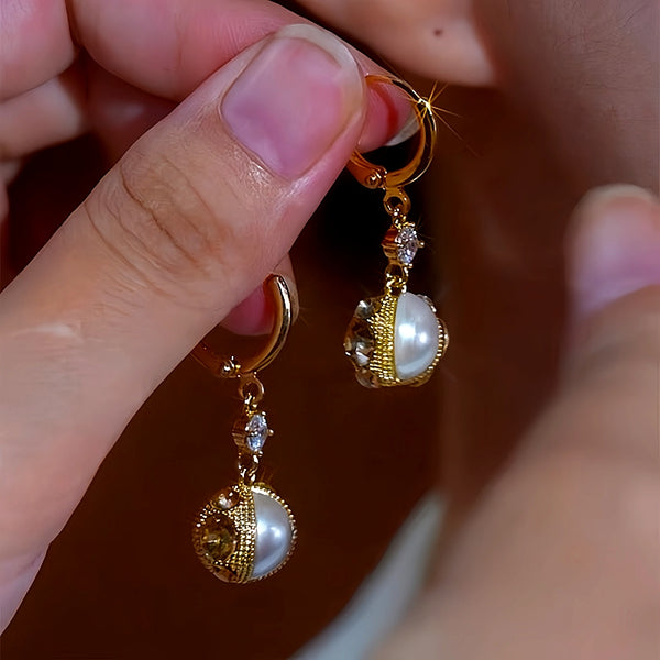 14K Gold-Plated Stone Pearl Earrings