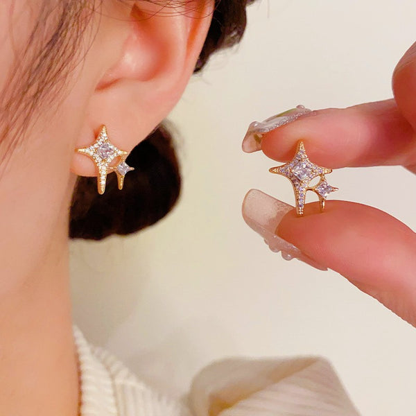 14K Gold-Plated Super Flash Zircon Star Earrings