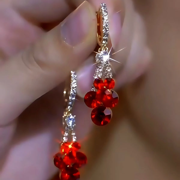 14K Gold-Plated Super Shiny Red Crystal Water Drop Earrings