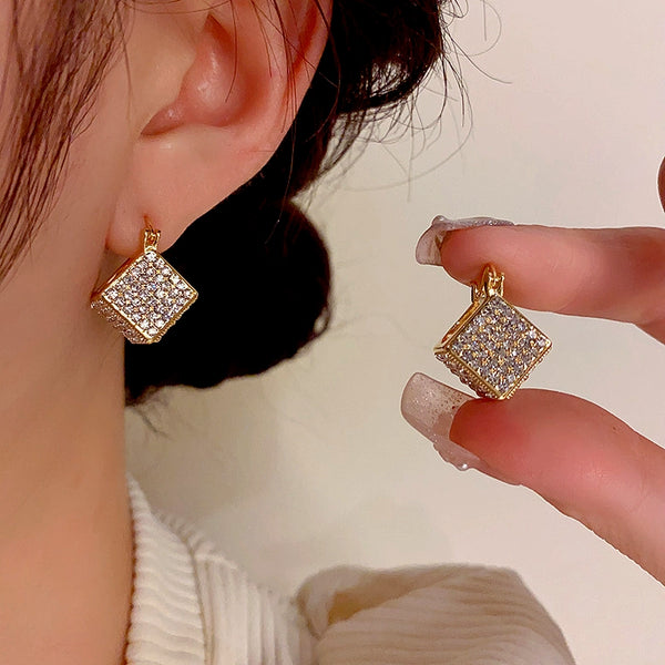 14K Gold-Plated Three-Dimensional Square Earrings