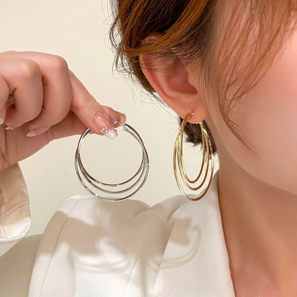 14K Gold-Plated Three-Layer Hoop Earrings