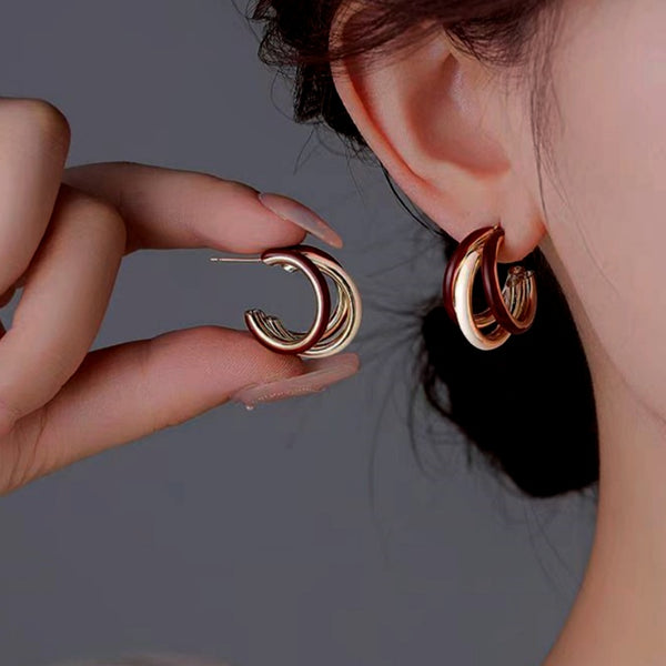 14K Gold-Plated Three Layer Earrings