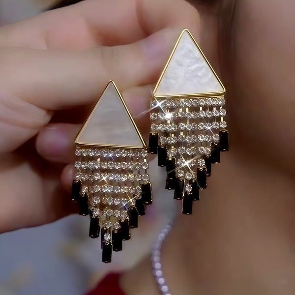 14K Gold-Plated Triangle Zircon Diamond Tassel Earrings